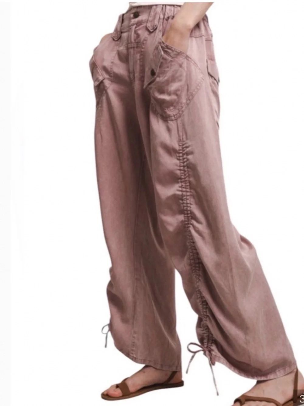 🆕 Blue Velvet Cargo Wide Leg Balloon Pants Adjustable Hem Washed Mauve XL